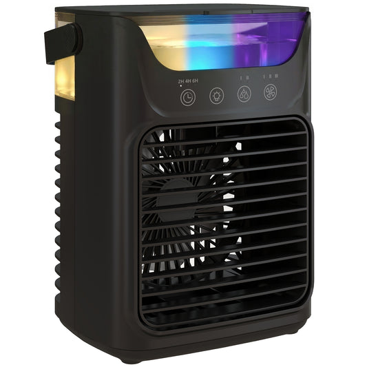 Photo of HOMCOM Air Cooler with Adjustable Head, Portable Air Conditioner with 3 Wind Speed, 2 Cool Mist, RGB Light, Black in Black colour on a white background