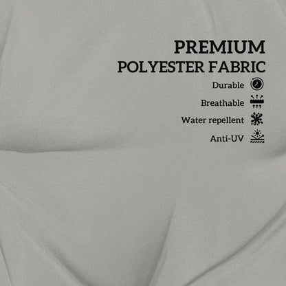 Close-up of light gray polyester cushion fabric with a tightly woven texture