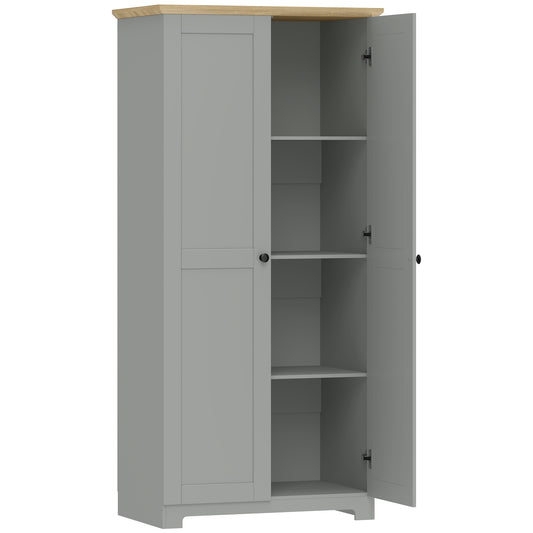 Photo of HOMCOM Kitchen Cupboard, 172cm Freestanding Storage Cabinet with Doors and Shelves, Grey in Grey colour on a white background