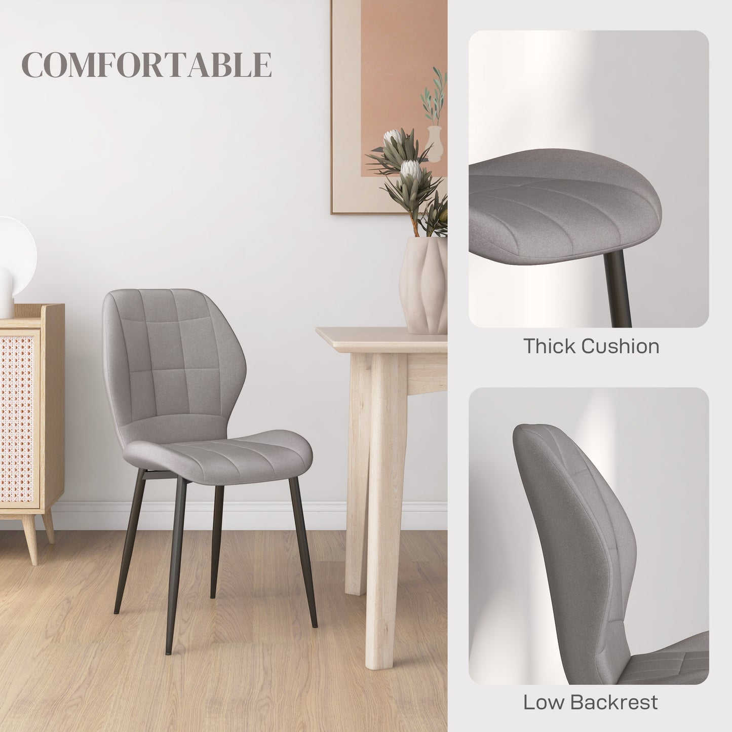 HOMCOM Set of Four Flannel Relaxed Tub Dining Chairs - Light Grey
