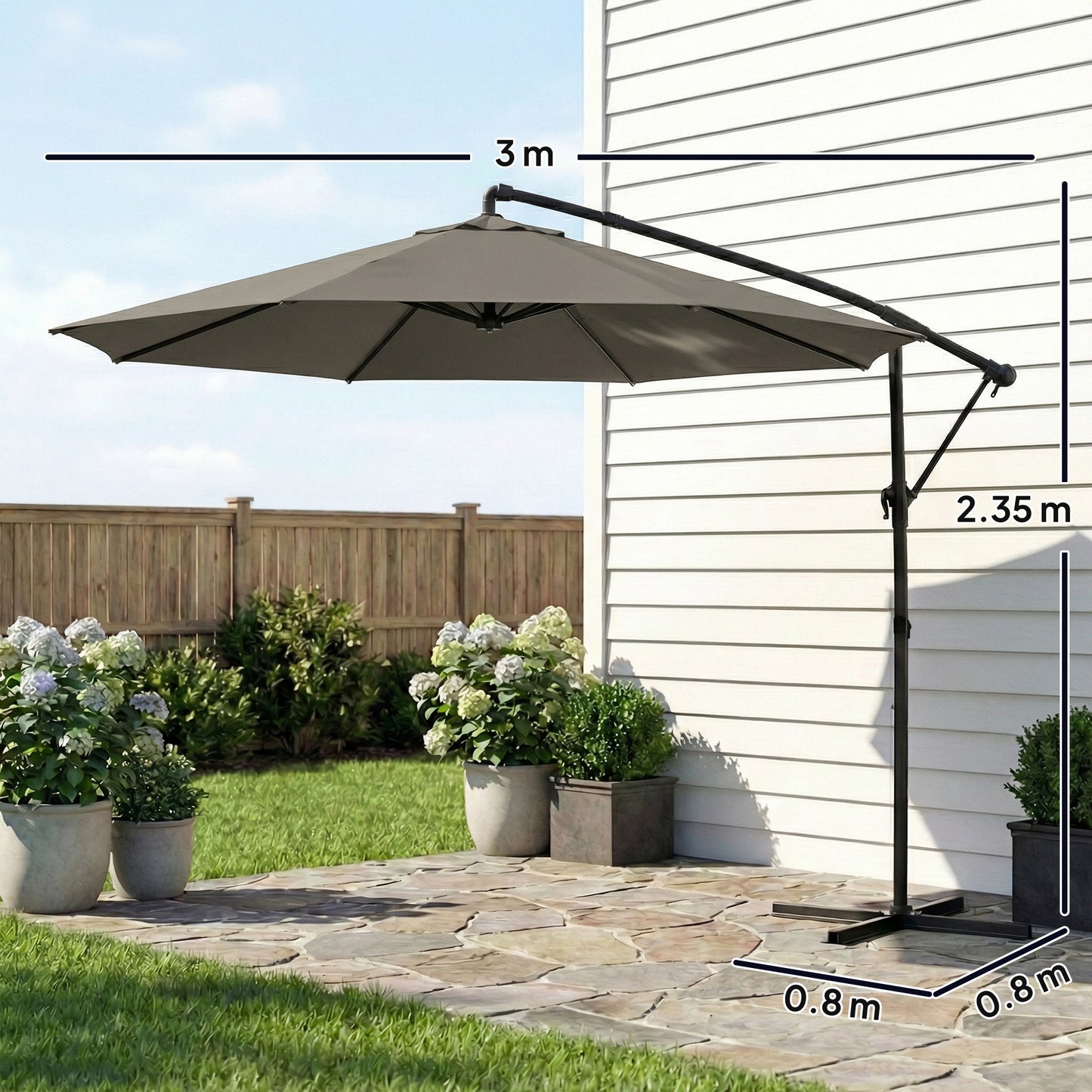 Outsunny 3 m Garden Cantilever Parasol with Cover, Round Overhanging Umbrella with 360° Rotation, Tilt, Grey