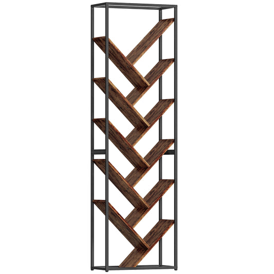 Photo of HOMCOM 10 Shelf Industrial-Style Bookshelf - Black/Brown in Black/Brown colour on a white background