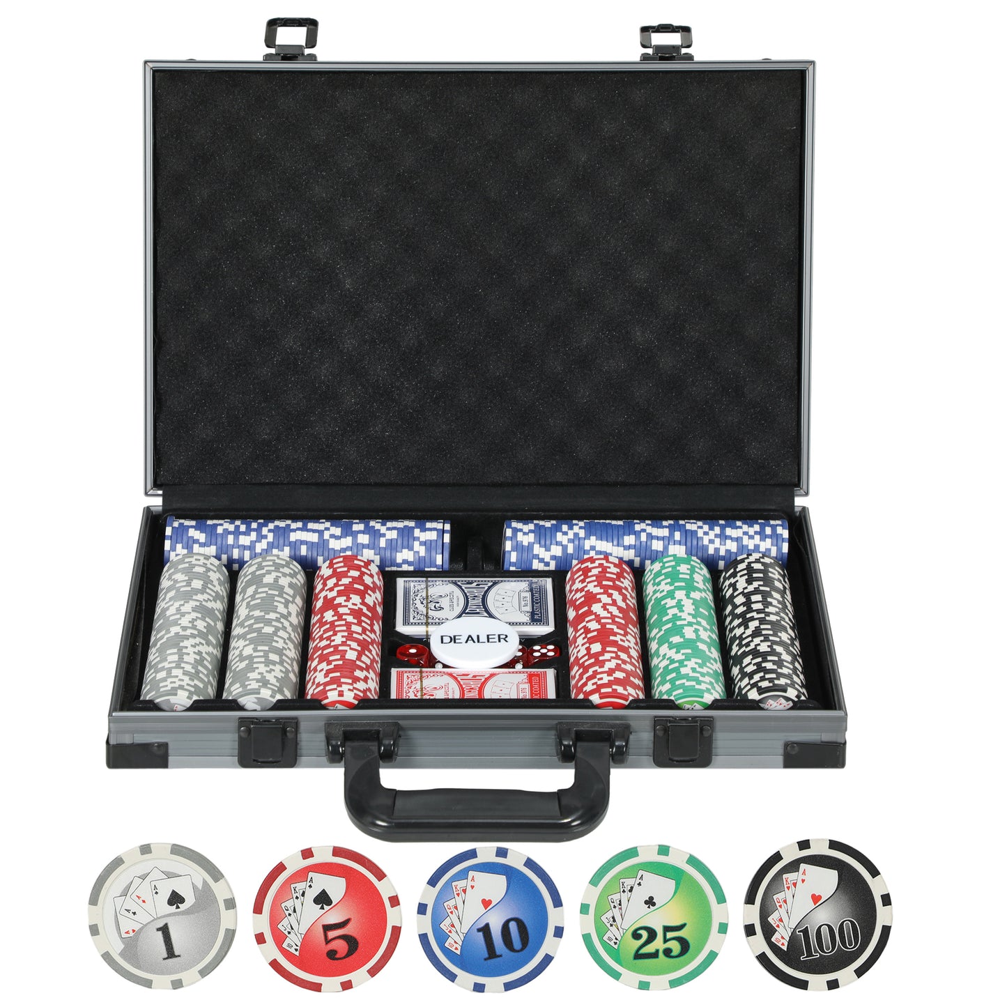 Photo of SPORTNOW 400-Piece Poker Chips Set with Lightweight ABS Case, Casino Texas Holdem Poker Set with Mat, 11.5g Numbered Poker Chips, Two Decks of Cards, Dealer, Five Dices, Grey in Grey colour on a white background