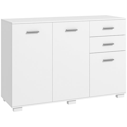 Photo of HOMCOM Sideboard, Modern Storage Cabinet with 2 Drawers, 3 Doors and Adjustable Shelves, Kitchen Cabinet, White in White colour on a white background