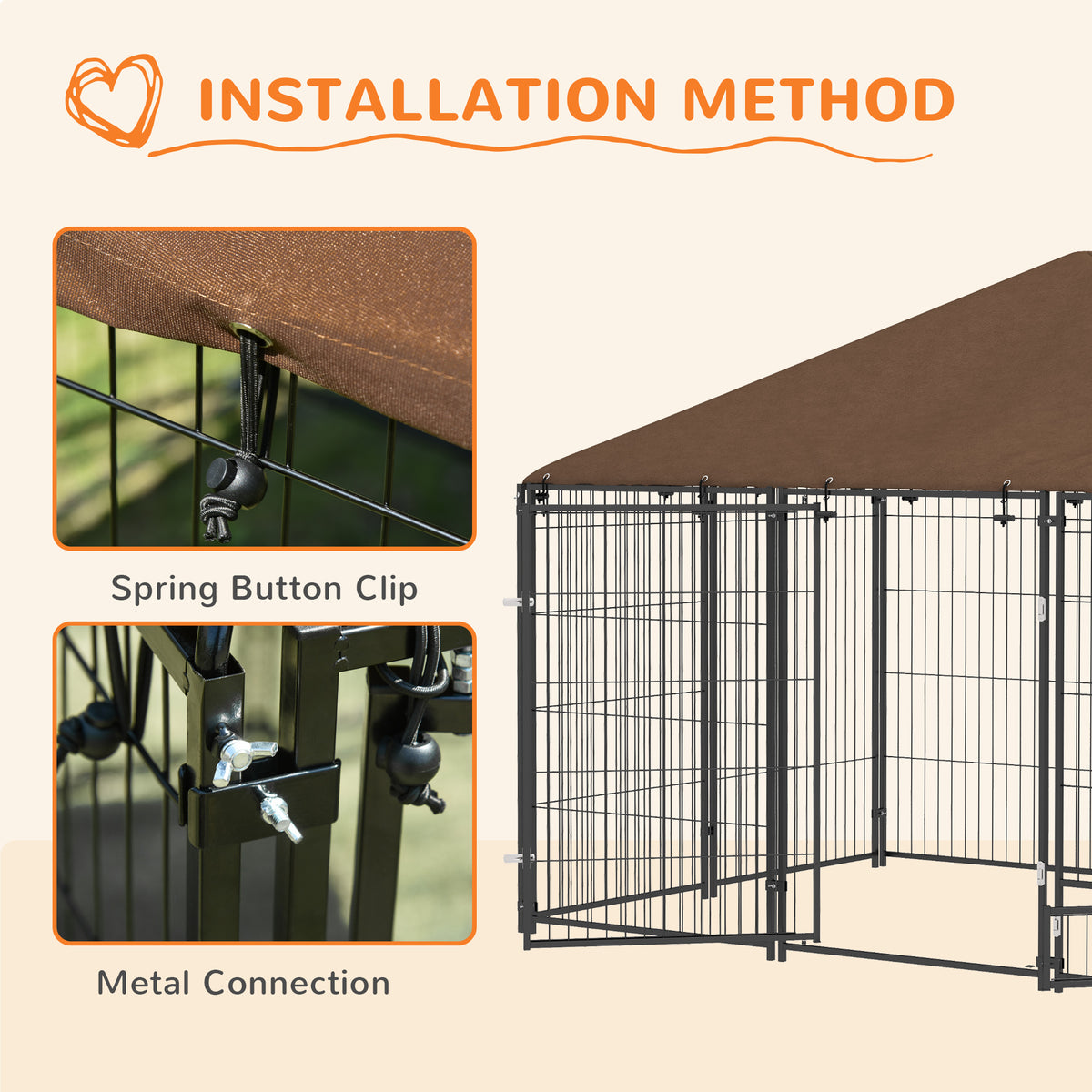 PawHut Large Dog Kennel Outdoor Dog Play Pen with Canopy Rotating Bowl for Large Dogs, Brown
