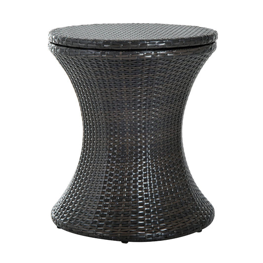 Photo of Outsunny PE Rattan Ice Bucket Table, Height Adjustable Liftable Outdoor Drinks Cooler, 52 cm Round Garden Beer Cocktail Table with Lid for Bar, Patio, Terrace, Brown in Brown colour on a white background