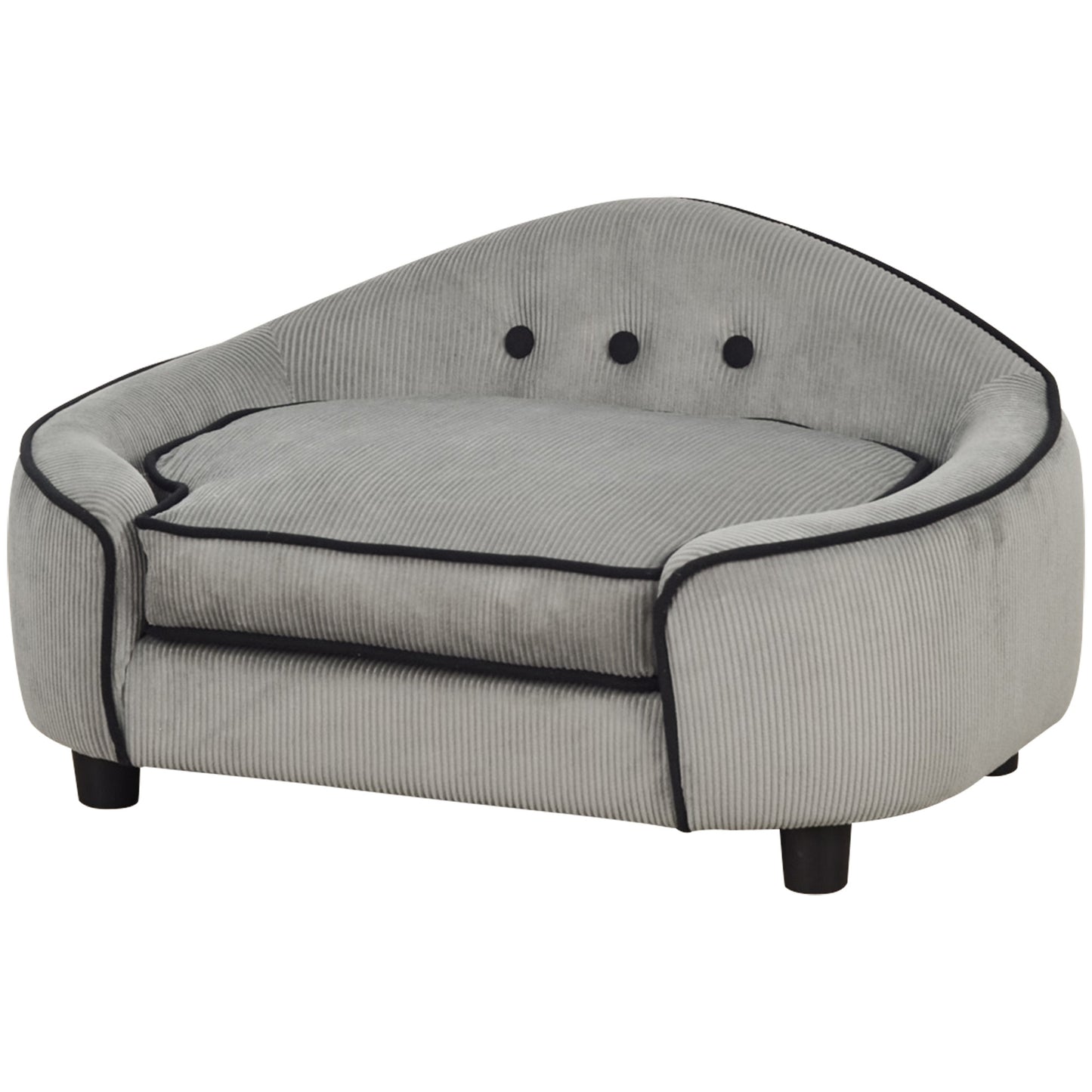 Photo of PawHut Dog Sofa for XS and S Size Dogs, Pet Chair Bed with Soft Cushion, Cat Sofa  Couch with Washable Cover, Wooden Frame, 66.5 x 45 x 35.5 cm, Grey in Grey colour on a white background