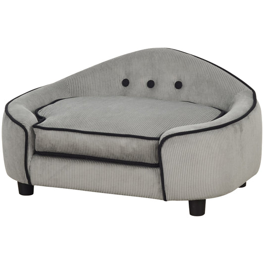 Photo of PawHut Dog Sofa for XS and S Size Dogs, Pet Chair Bed with Soft Cushion, Cat Sofa  Couch with Washable Cover, Wooden Frame, 66.5 x 45 x 35.5 cm, Grey in Grey colour on a white background