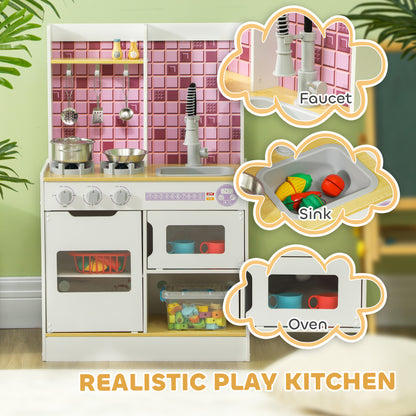AIYAPLAY play kitchen showing faucet, sink with toy vegetables and oven storage