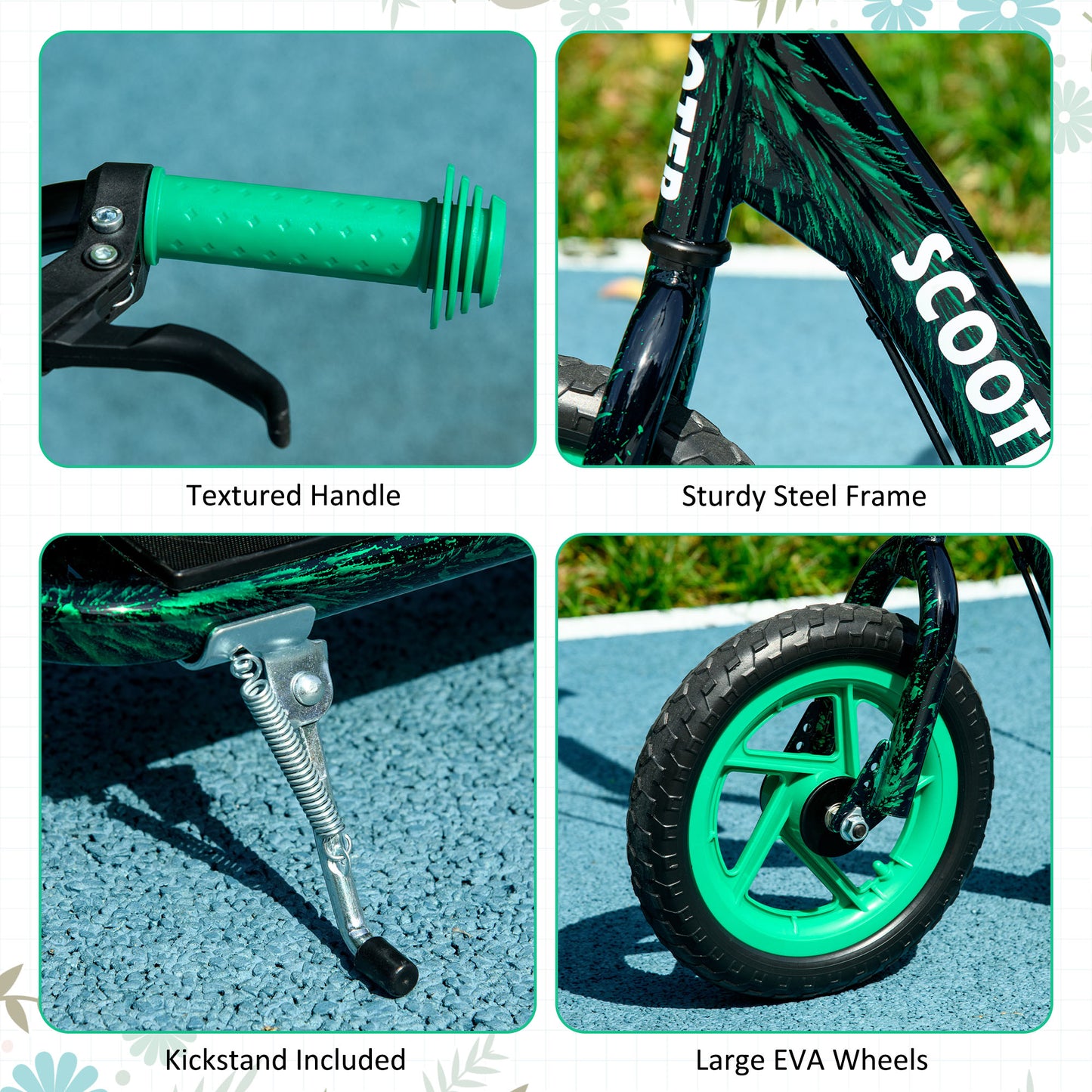 AIYAPLAY Kids Scooter with Adjustable Handlebar, Children's Kick Scooter with Non-slip Footplate, Rear Brake, Kickstand, Green