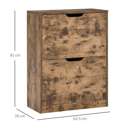 HOMCOM rustic brown shoe cabinet with two flip drawers; measures 81 cm tall and 62.5 cm wide.
