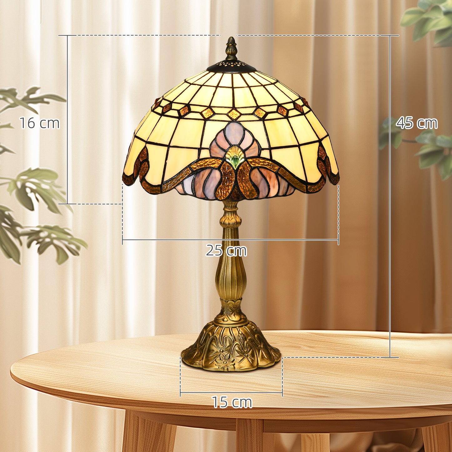 HOMCOM Tiffany Stained Glass Table Lamp, Handmade Antique Bedside Lamp, Decorative Night Light for Bedroom, Living room, Home, Nightstand