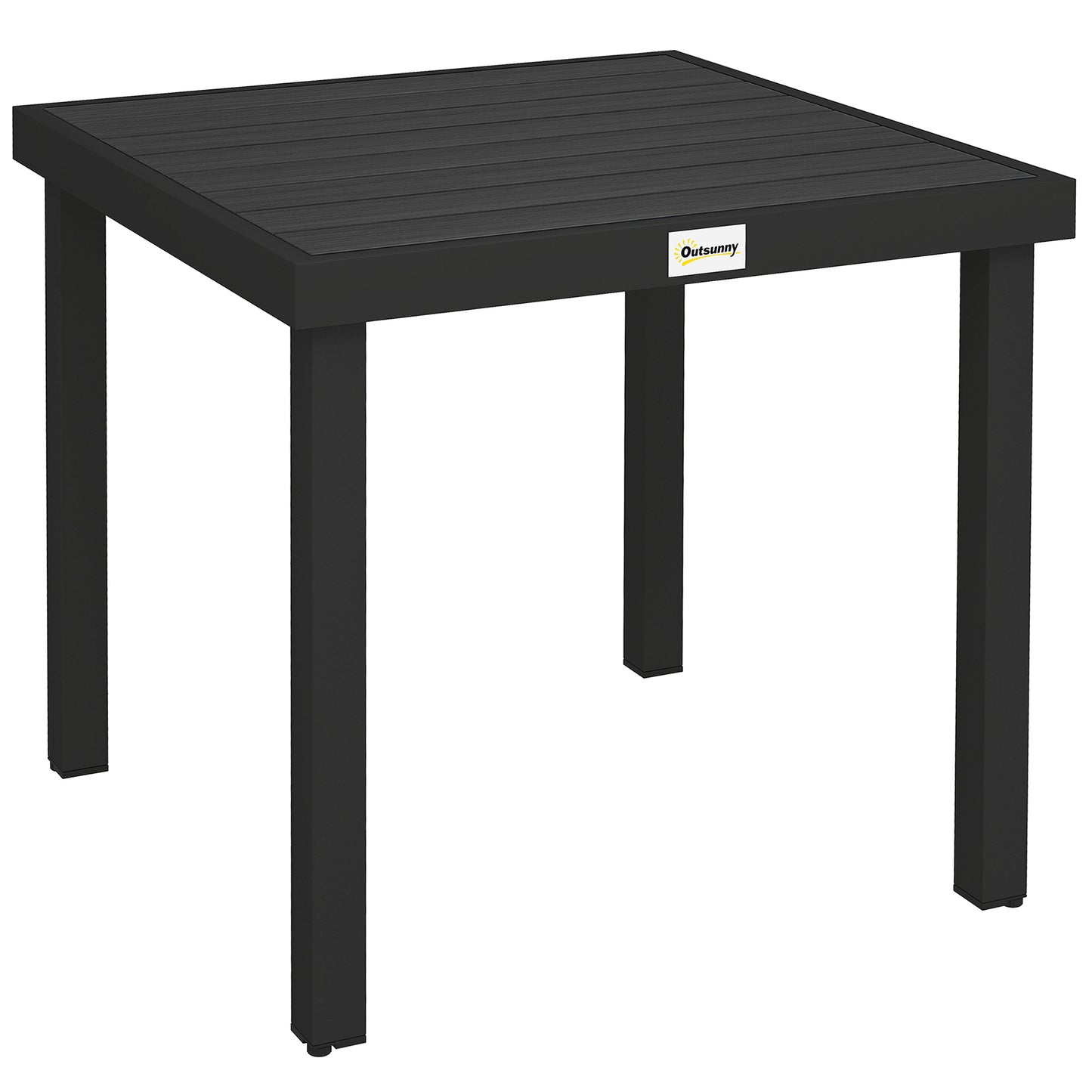 Photo of Outsunny 78 cm Garden Dining Table for 4 People, Square Outdoor Coffee End Side Table with Aluminium Legs, Black in Black colour on a white background