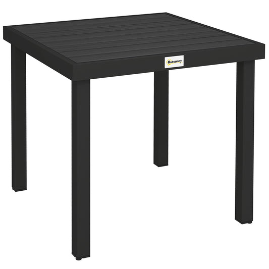 Photo of Outsunny 78 cm Garden Dining Table for 4 People, Square Outdoor Coffee End Side Table with Aluminium Legs, Black in Black colour on a white background