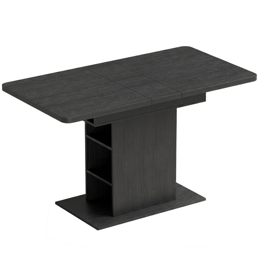 Photo of HOMCOM Extendable Dining Table for 4-6 People, 110-130cm Kitchen Table with 6 Open Shelves, Black in Black colour on a white background