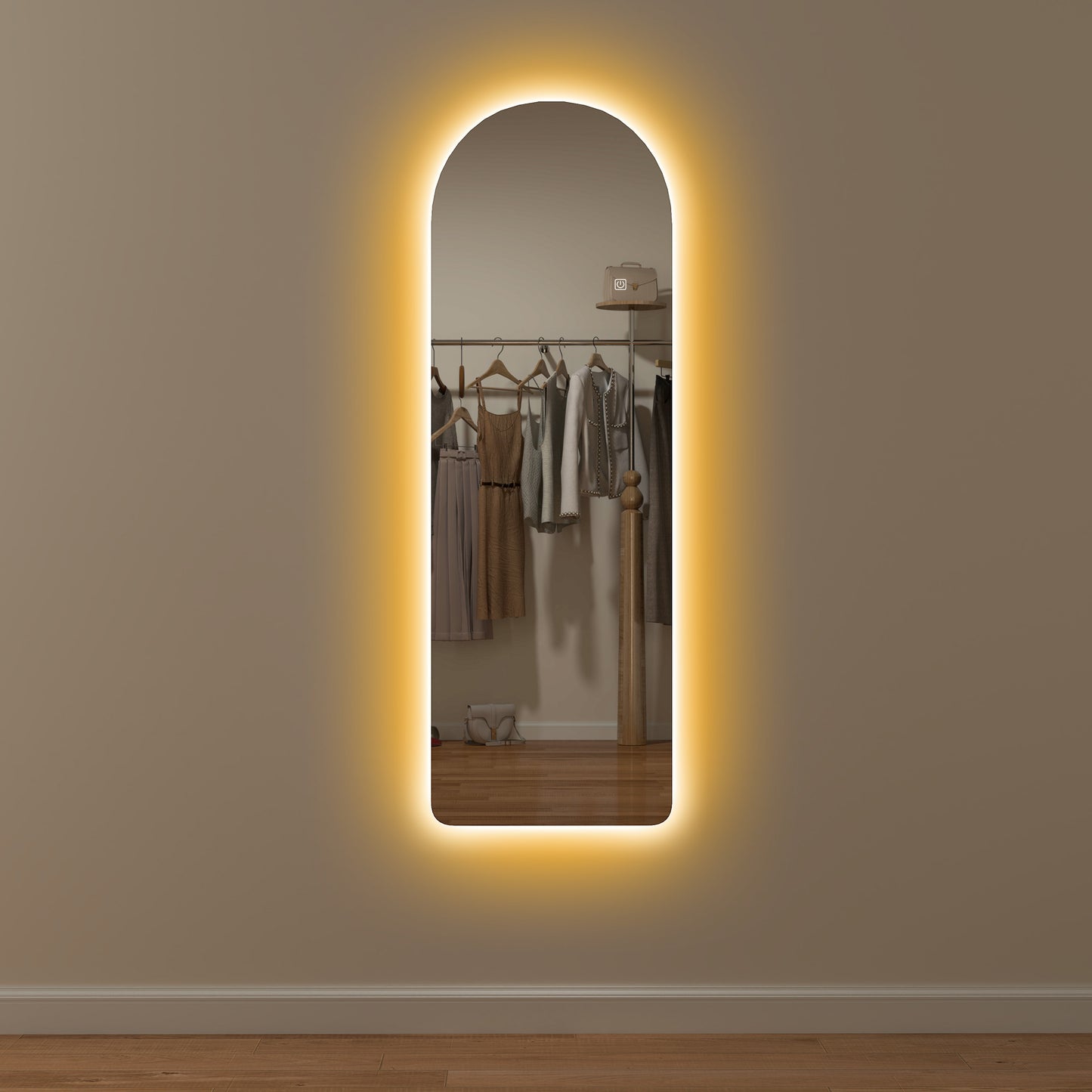 Photo of HOMCOM 120 x 40cm Arch Mirror, with LED Lights in Lights colour on a white background