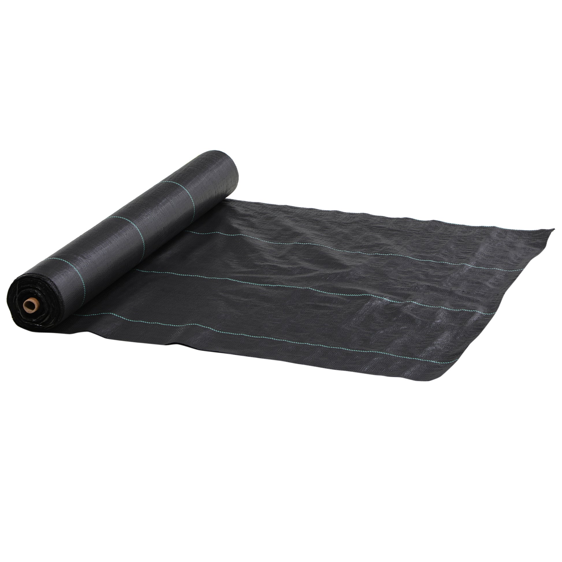 Photo of Outsunny 2m x 100m Heavy Duty Weed Control Membrane, Weed Membrane for Landscaping Driveway Gravel Artificial Grass Lawn Underlay, Black in Black colour on a white background