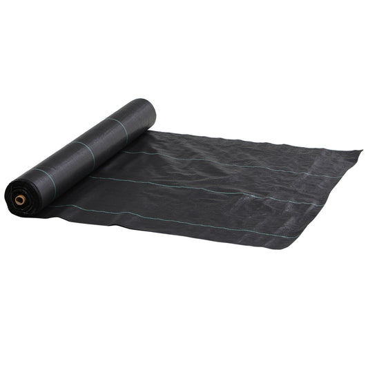 Photo of Outsunny 2m x 100m Heavy Duty Weed Control Membrane, Weed Membrane for Landscaping Driveway Gravel Artificial Grass Lawn Underlay, Black in Black colour on a white background