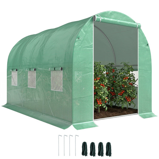 Photo of Outsunny Walk-in Polytunnel Greenhouse, Outdoor Garden Tunnel Greenhouse Tent with Zipped Roll-Up Door and 6 Mesh Windows, 3 x 2M in 2M colour on a white background