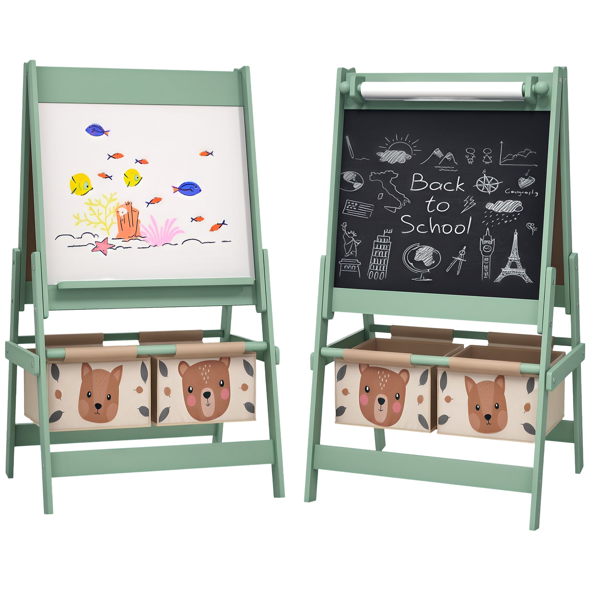 Photo of AIYAPLAY Three-In-One Kids Easel with Paper Roll, Art Easel, with Storage - Green in Green colour on a white background