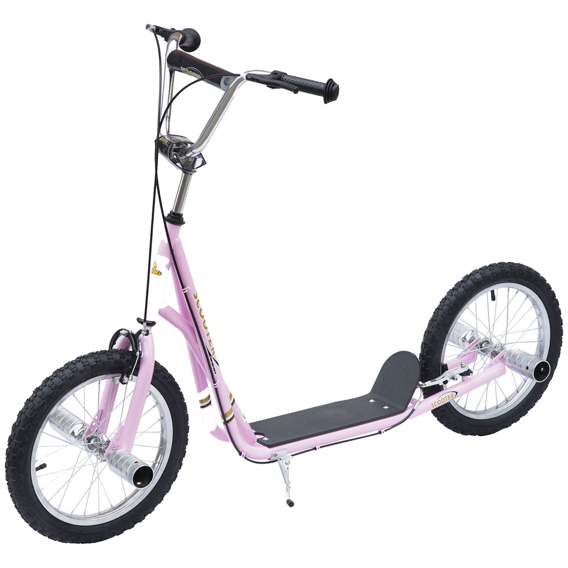 Photo of HOMCOM Stunt Scooter, Kids Scooter with 16" Big Wheels, Adjustable Height, Dual Brakes, for Ages 5+ Years, Pink in Pink colour on a white background