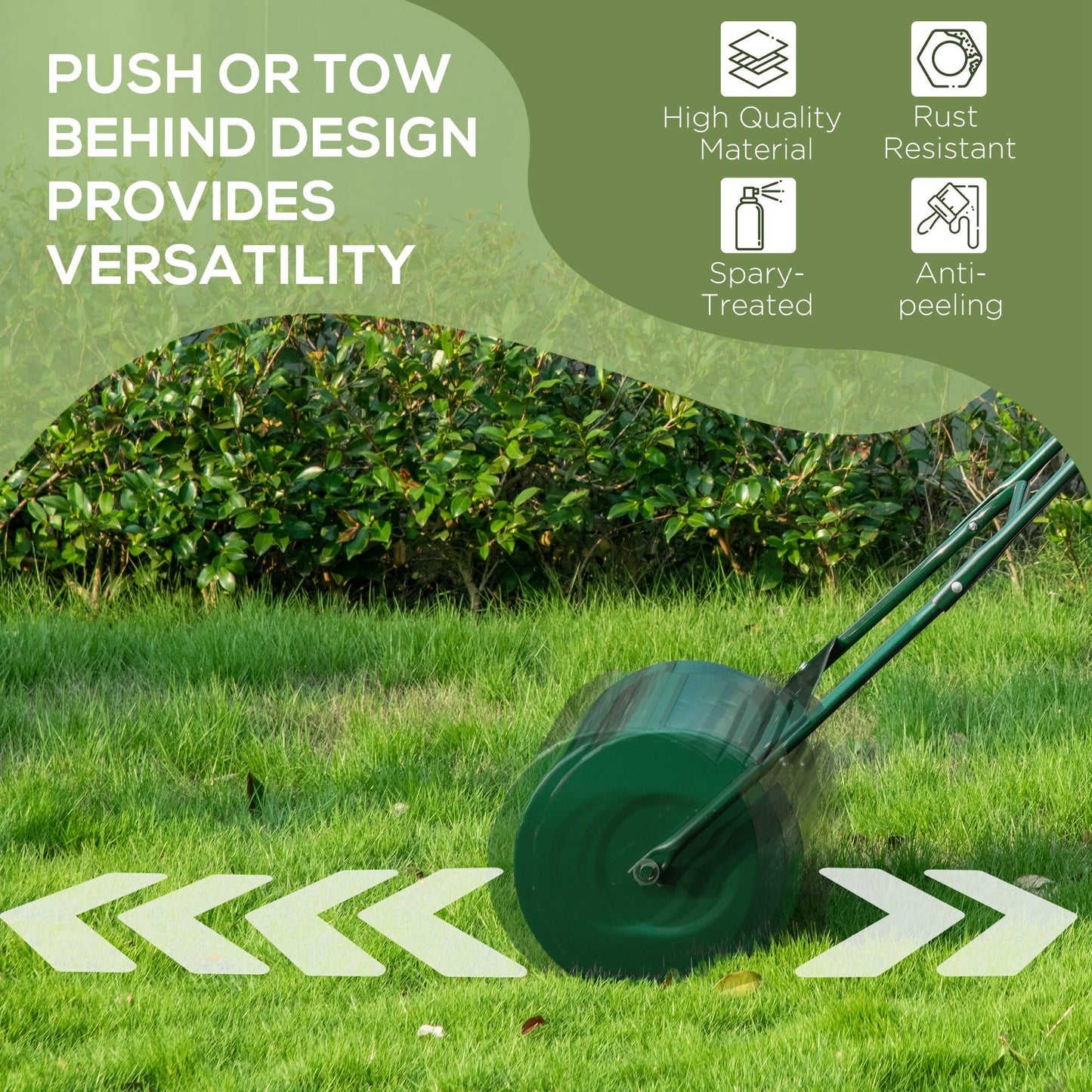 Outsunny 40L Garden Lawn Roller, Water Sand Filled Outdoor Grass Roller, Φ32cm Heavy Duty Metal Lawn Push Rolling Tool for Grass Seeding, Soil Levelling, Green