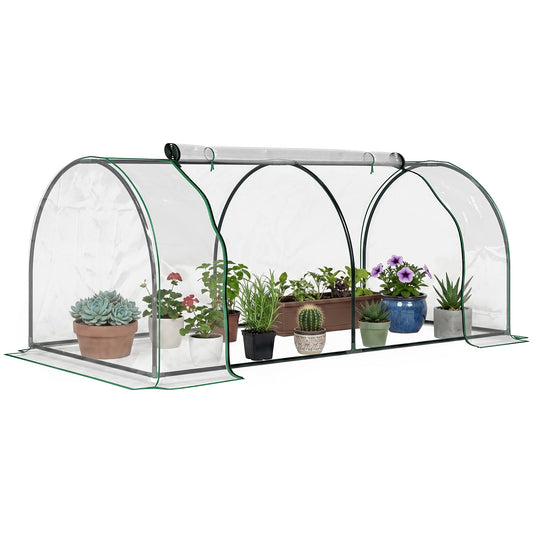 Photo of Outsunny Tunnel Greenhouse Green Grow House for Garden Outdoor, Steel Frame, PVC Cover, Transparent, 200 x 100 x 80cm in 80cm colour on a white background