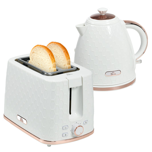 Photo of HOMCOM 1.7L 3000W Fast Boil Kettle & 2 Slice Toaster Set, Kettle and Toaster Set with Auto Shut Off, Browning Controls, White in White colour on a white background