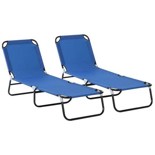 Photo of Outsunny 2 Piece Foldable Sun Loungers with 5-Position Adjustable Backrest, Outdoor Portable Recliner Chaise Lounge Chairs with Breathable Mesh Fabric, Blue in Blue colour on a white background