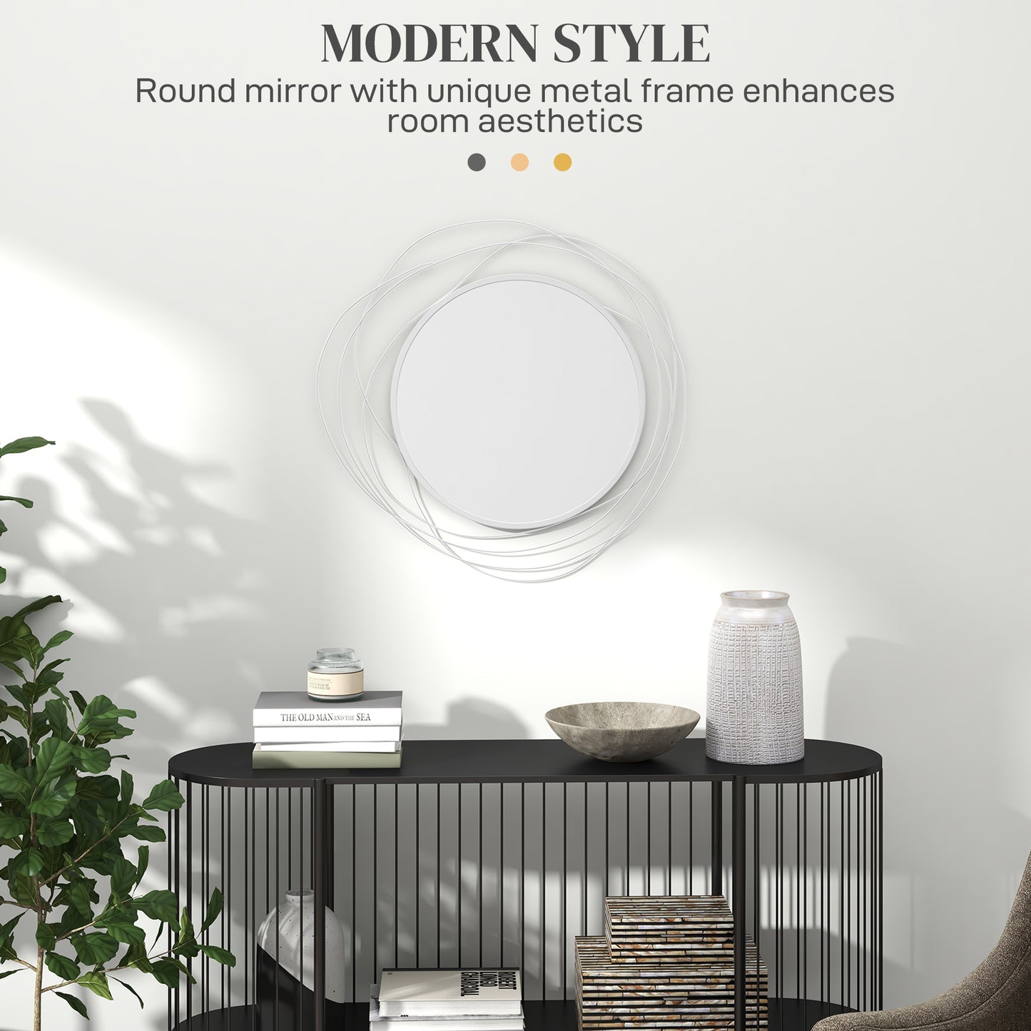 HOMCOM Metal Wall Art 65cm Modern Decorative Mirror Decor for Living Room Bedroom Dining Room, Silver