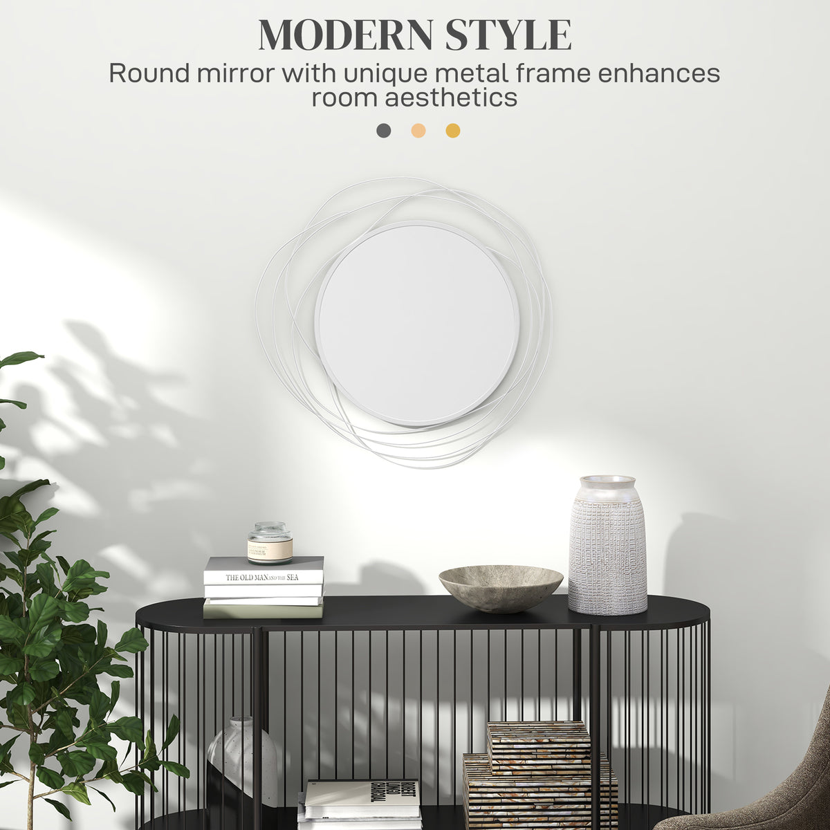 HOMCOM Metal Wall Art 65cm Modern Decorative Mirror Decor for Living Room Bedroom Dining Room, Silver