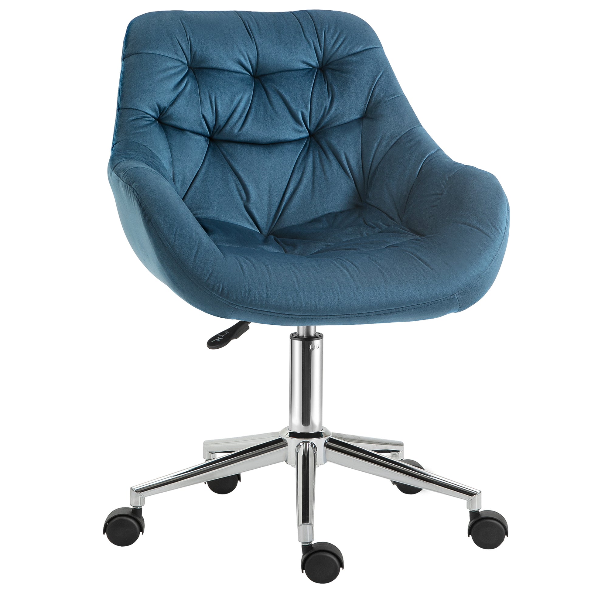 Photo of Vinsetto Home Office Chair Velvet Ergonomic Computer Chair Comfy Desk Chair with Adjustable Height, Arm and Back Support, Blue in Blue colour on a white background