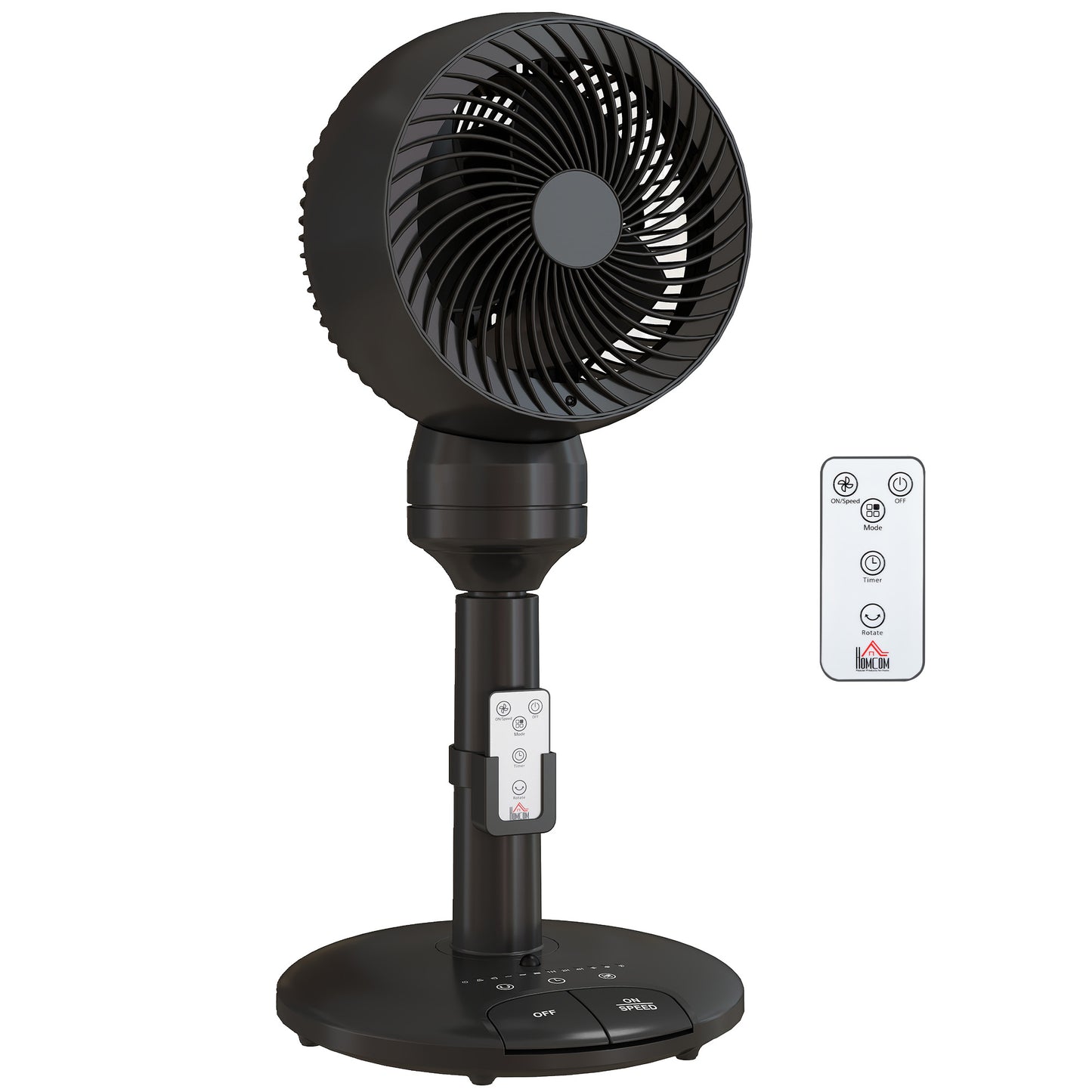 Photo of HOMCOM Air Circulator Fan Pedestal Cooling Fan with 3 Speed 3 Mode and Remote Control, 9 Inch, Black in Black colour on a white background