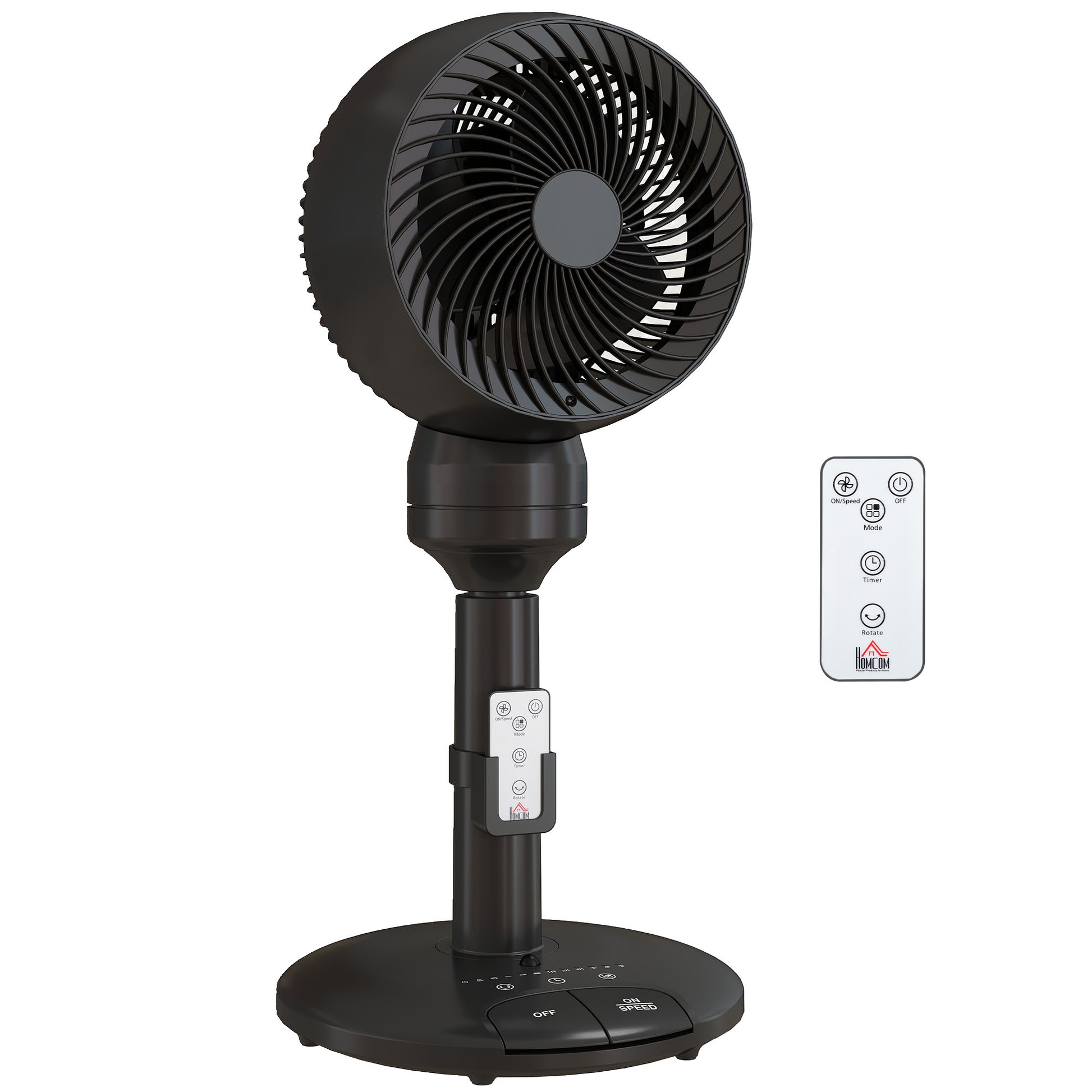 Photo of HOMCOM Air Circulator Fan Pedestal Cooling Fan with 3 Speed 3 Mode and Remote Control, 9 Inch, Black in Black colour on a white background