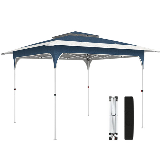 Photo of Outsunny 3.5 x 3.5 m Pop Up Gazebo with One-Push Setup, UPF50+ Double Tier Garden Party Tent Marquee with Carry Bag, Blue in Blue colour on a white background