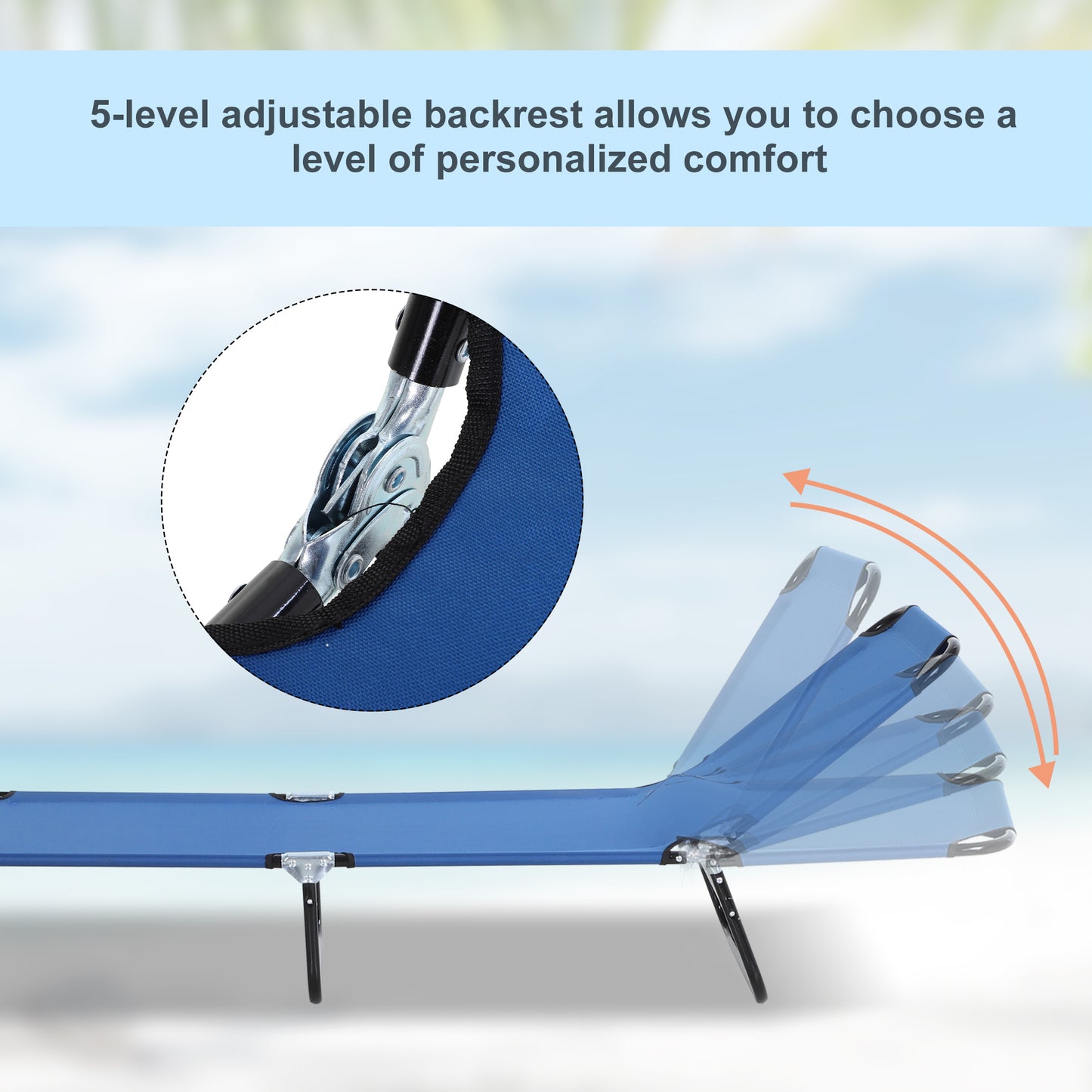 Outsunny Foldable Sun Lounger with 5-Position Adjustable Backrest, Outdoor Portable Recliner Chaise Lounge Chair with Oxford Fabric for Patio, Beach, Garden, Camping, Blue