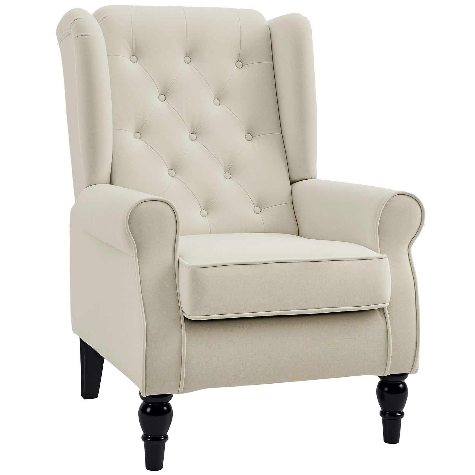 Photo of HOMCOM Wingback Accent Chair, Retro Upholstered Button Tufted Occasional Chair for Living Room and Bedroom, Cream White in White colour on a white background