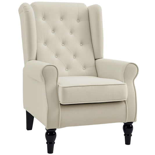 Photo of HOMCOM Wingback Accent Chair, Retro Upholstered Button Tufted Occasional Chair for Living Room and Bedroom, Cream White in White colour on a white background