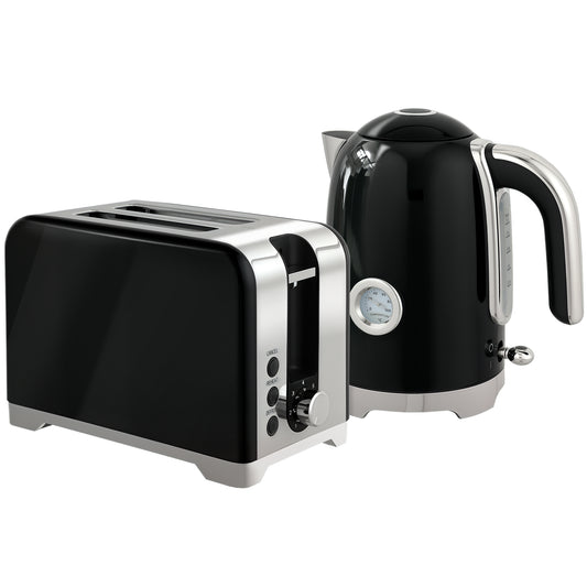 Photo of HOMCOM Retro Toaster and Kettle Set - Black in Black colour on a white background