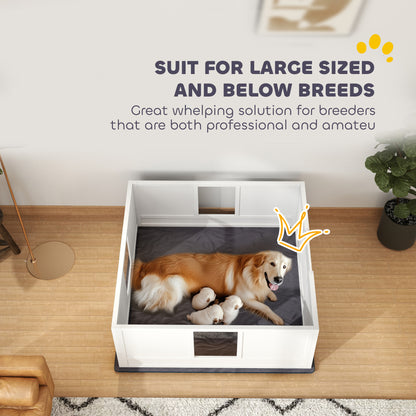 PawHut whelping box with mother dog and puppies on gray pad
