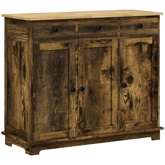 Photo of HOMCOM Sideboard with Rubberwood Top and Adjustable Shelves for Dining Room, Kitchen - Rustic Brown in Brown colour on a white background