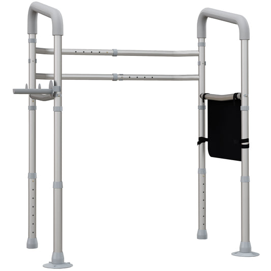 Photo of HOMCOM Free Standing Toilet Frame, Height and Width Adjustable Toilet Safety Frame with Arms, 2 Additional Suction Cups, Storage for Elderly, Disabled, Handrail Grab Bar, 136kg Weight Capacity in Capacity colour on a white background