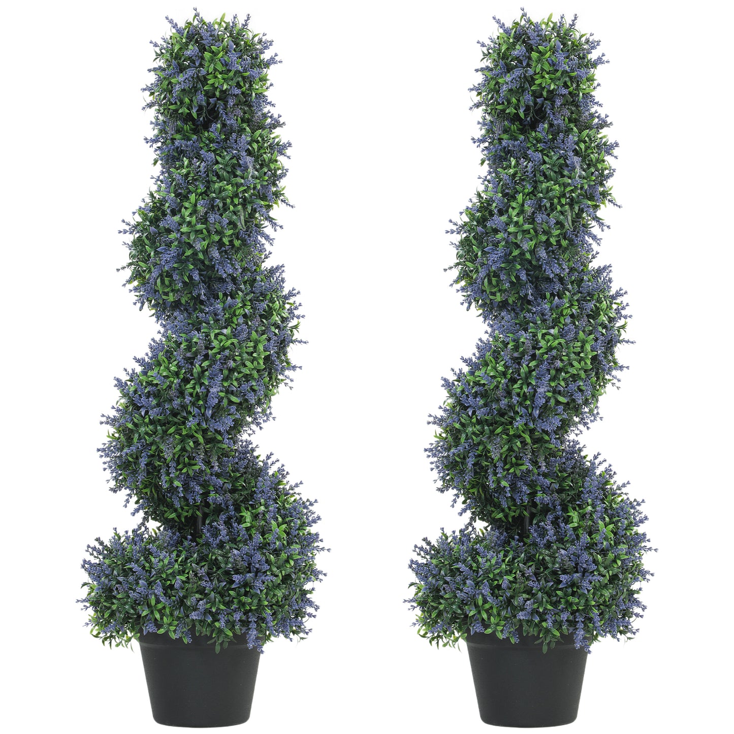Photo of HOMCOM Artificial Lavender Topiary Tree Set of 2, UV Resistant Fake Plants in Pot for Indoor Outdoor Decor, 90 cm, Purple in Purple colour on a white background