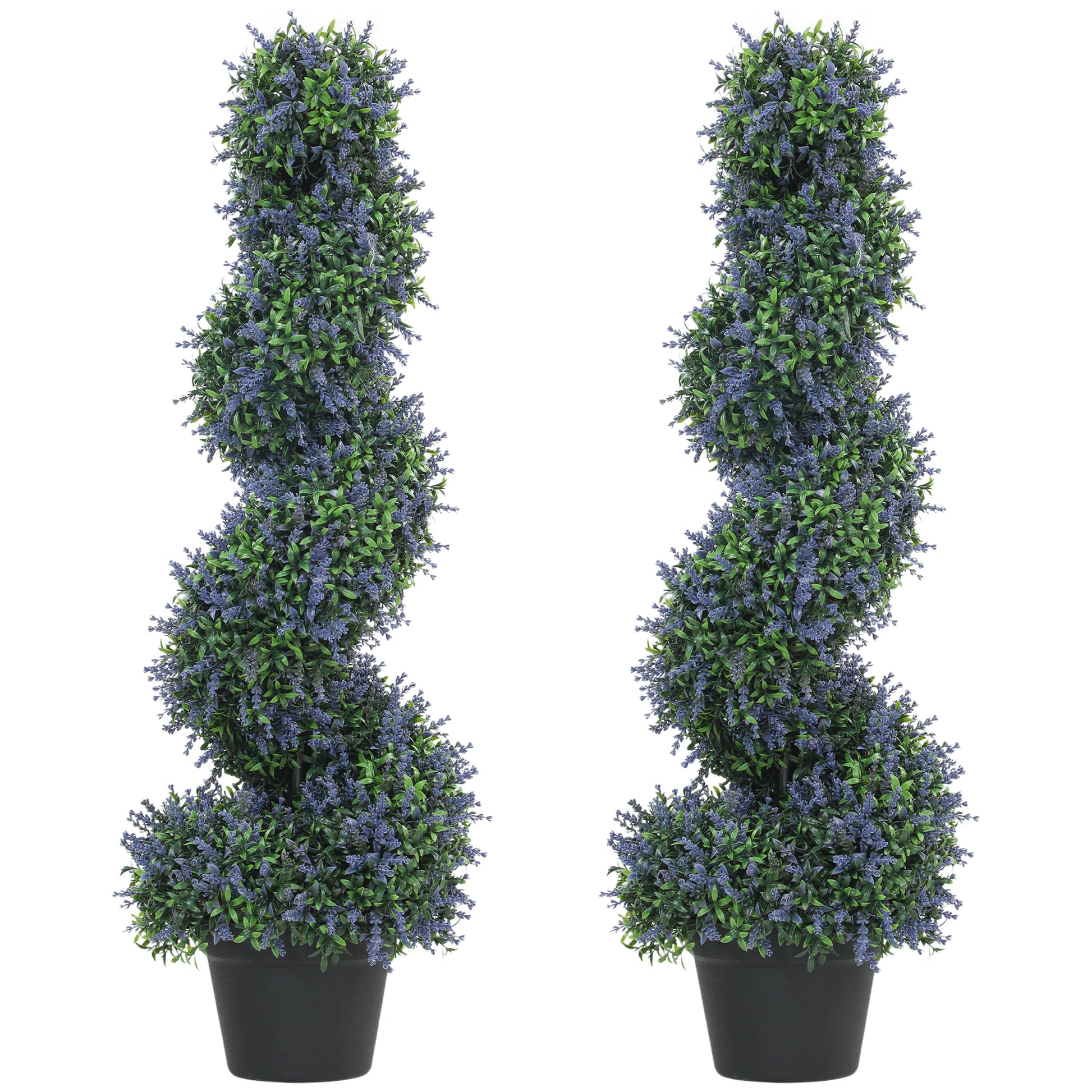 Photo of HOMCOM Artificial Lavender Topiary Tree Set of 2, UV Resistant Fake Plants in Pot for Indoor Outdoor Decor, 90 cm, Purple in Purple colour on a white background