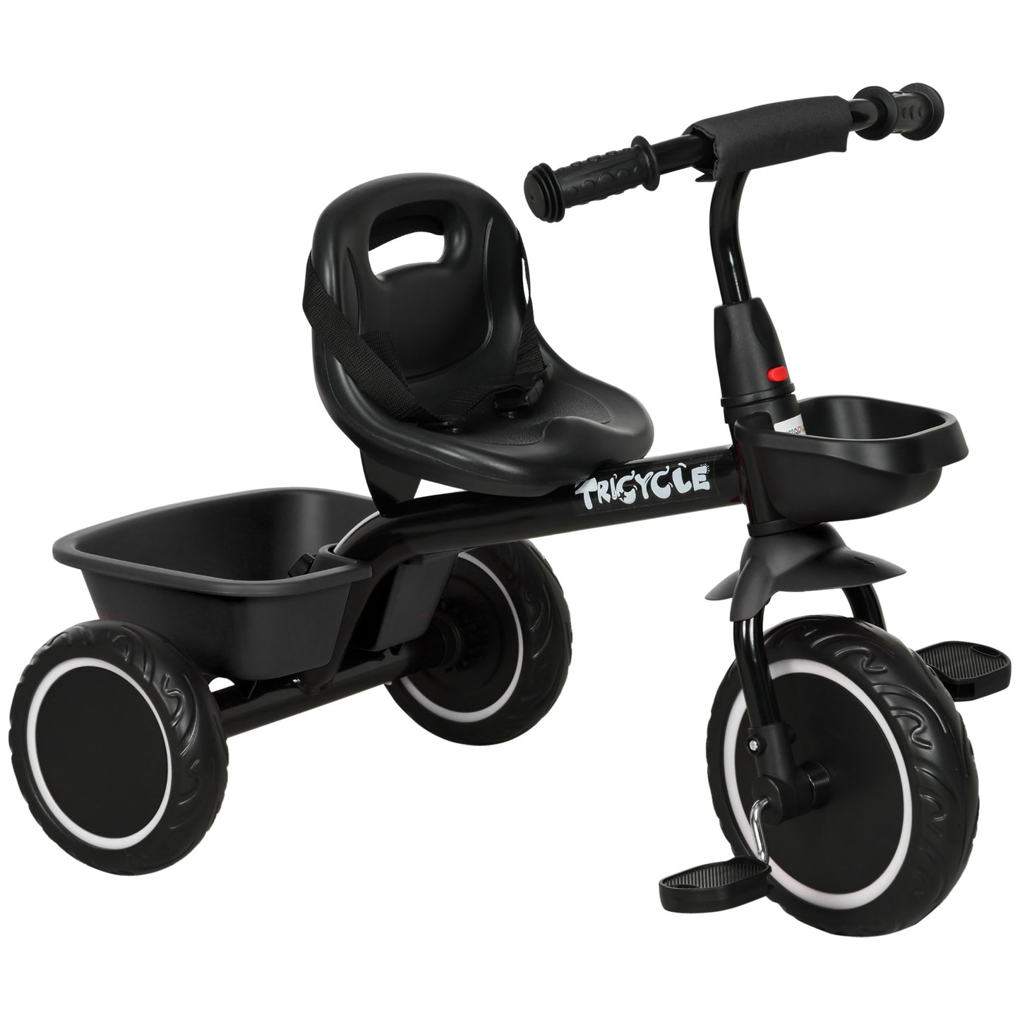Photo of AIYAPLAY Kids Trike for 2-5 Years with Adjustable Seat, Pedal, Baskets, Black in Black colour on a white background
