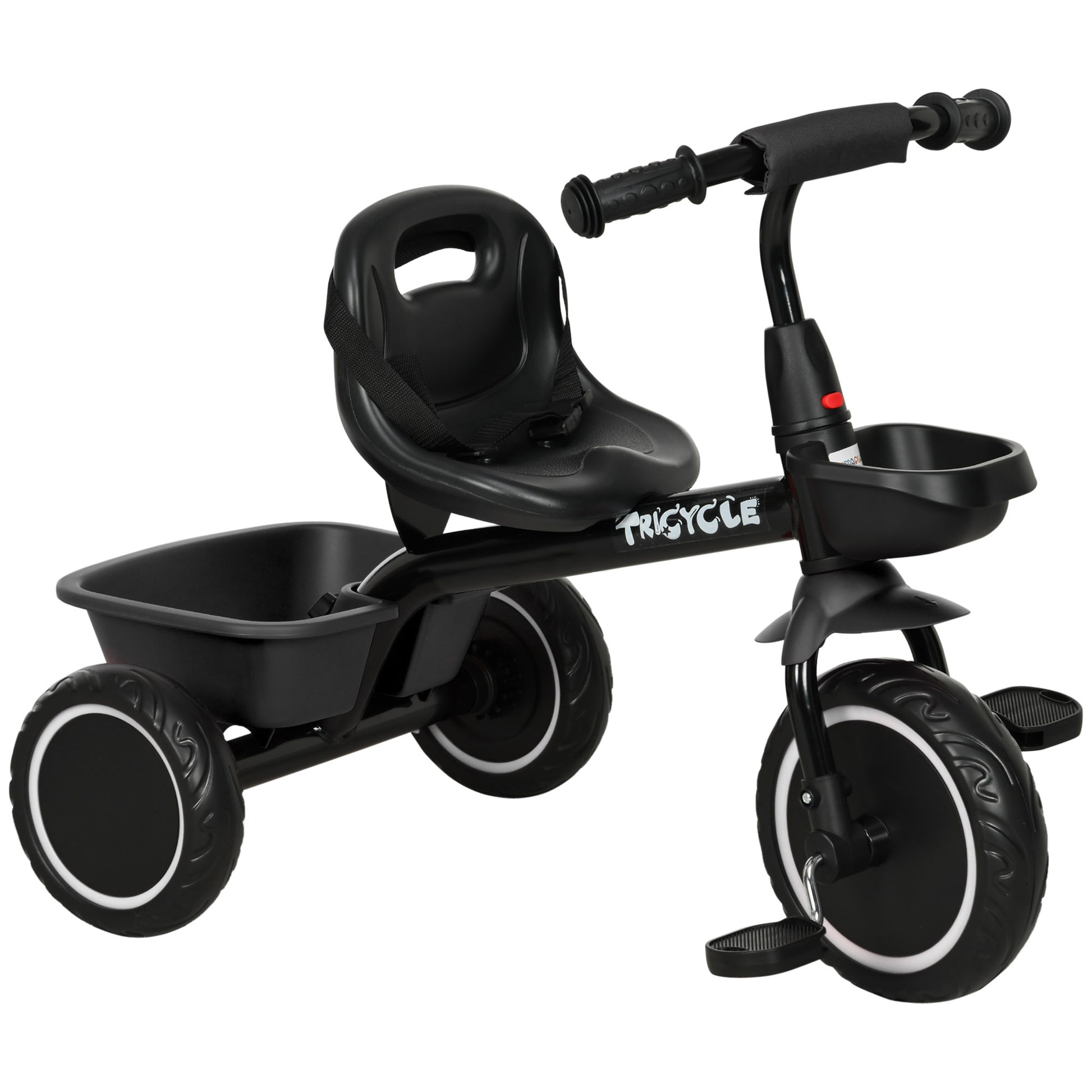 Photo of AIYAPLAY Kids Trike for 2-5 Years with Adjustable Seat, Pedal, Baskets, Black in Black colour on a white background