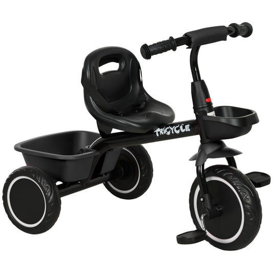 Photo of AIYAPLAY Kids Trike for 2-5 Years with Adjustable Seat, Pedal, Baskets, Black in Black colour on a white background