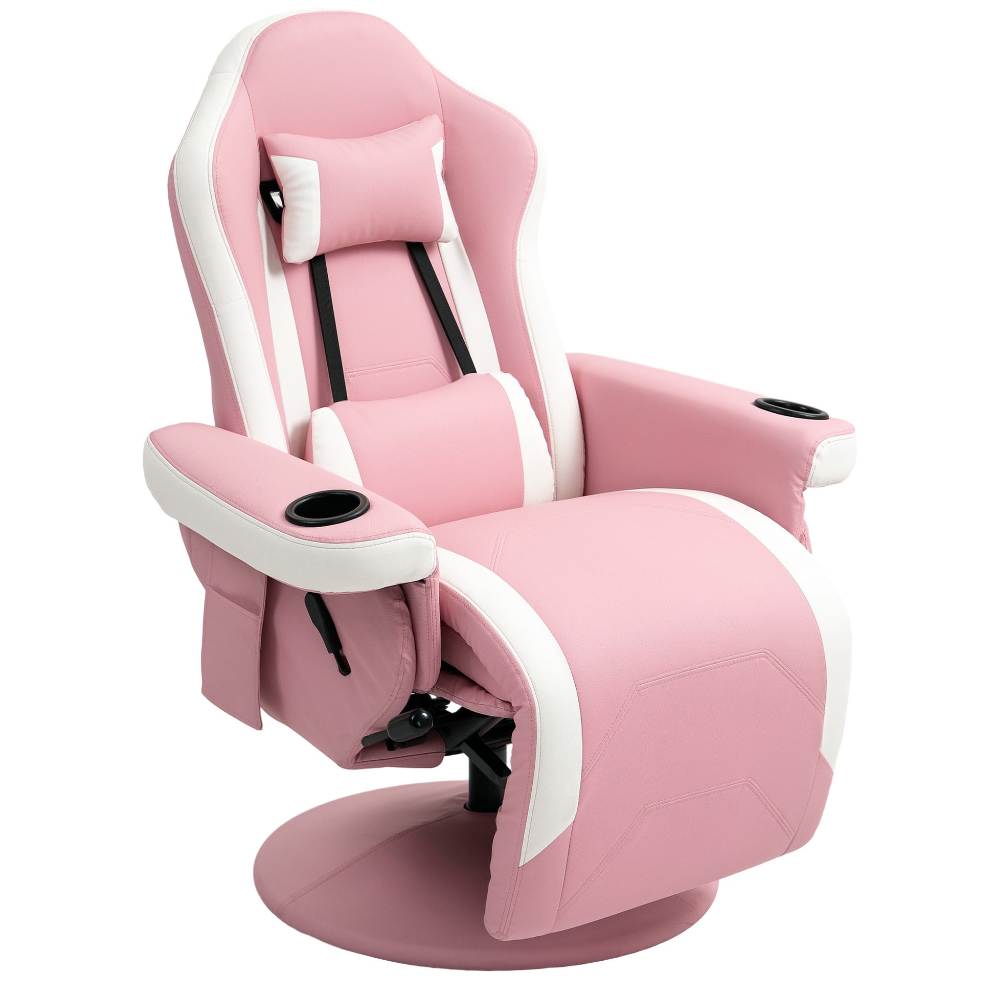 Photo of HOMCOM Manual Recliner Armchair PU Leather Lounge Chair w Adjustable Leg Rest, 135° Reclining Function, 360° Swivel, Pink in Pink colour on a white background
