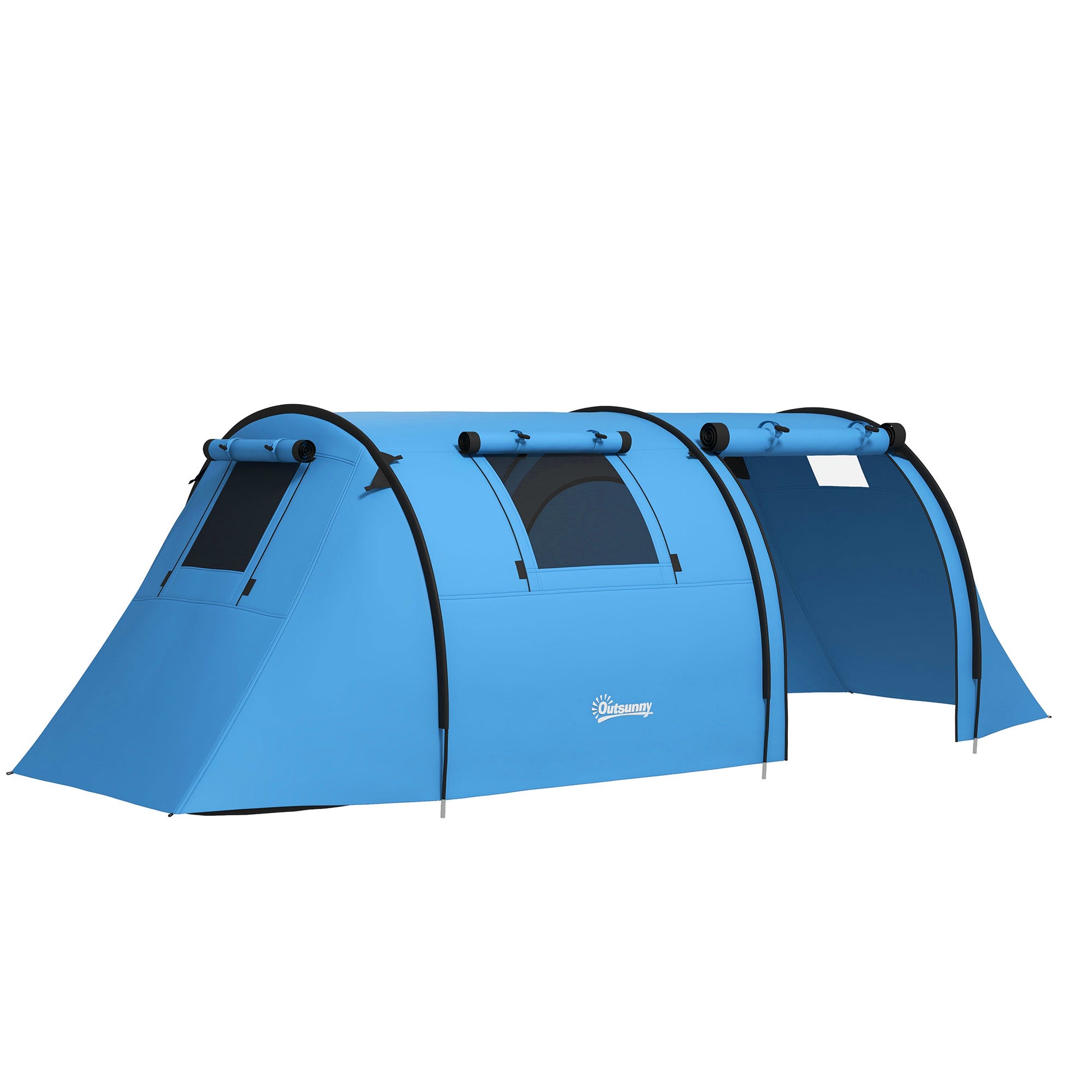 Photo of Outsunny Four Man Duo Room Tunnel Tent, with Accessories - Sky Blue in Blue colour on a white background