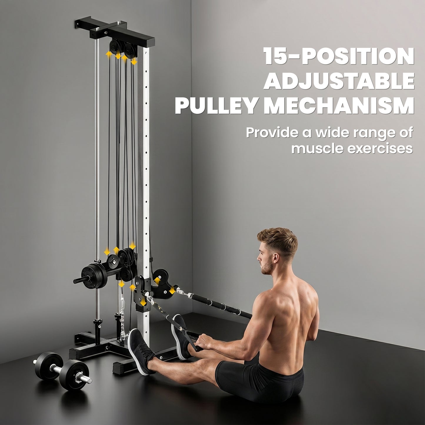 SPORTNOW Wall Mount Cable Machine, 15 Positions Adjustable Cable Crossover Machine Dual Pulley System for Home Gym